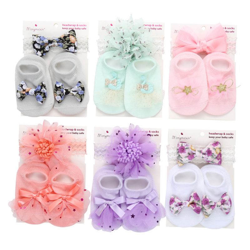 (pimenova) set kaoskaki dan bandana bayi bandana set baby headband baby socks