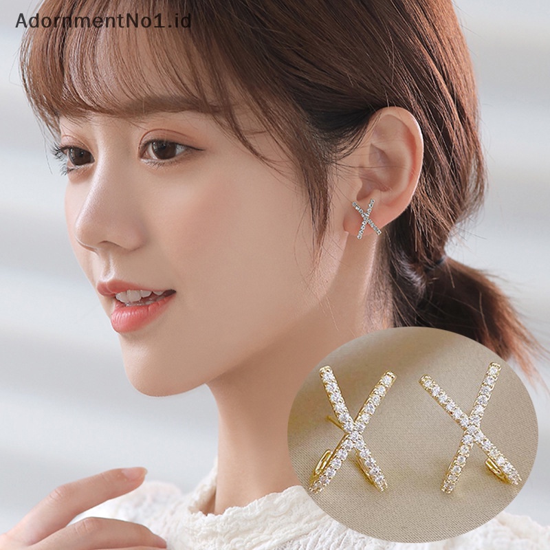 [AdornmentNo1] 1pasang gaya sederhana cahaya X-shaped Earrings Ear Stud Fashion kreatif berlian imitasi perhiasan untuk wanita gadis hadiah ulang tahun