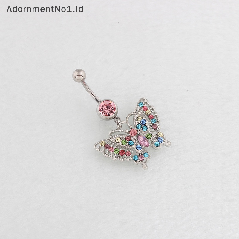 [AdornmentNo1] Colorful Butterfly Belly Navel Ring Stud cincin kancing perut Alloy liontin Belly Bar untuk wanita seksi perhiasan tubuh pusar