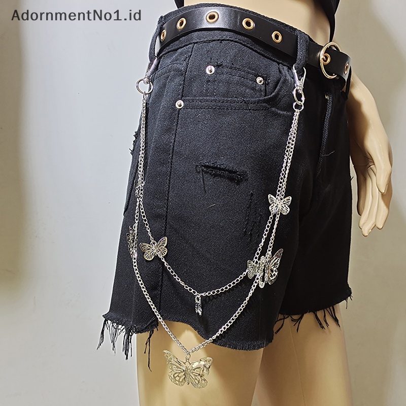 [AdornmentNo1] All-match Double Layers Vintage berongga kupu-kupu celana rantai wanita pria sabuk kunci rantai celana Fashion Hip Hop Jewely