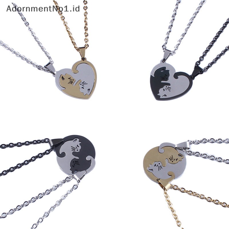 [AdornmentNo1] 1pasang kreatif pelukan kucing jahitan Stainless Steel liontin kalung Fashion pasangan yang serasi kalung persahabatan pasangan perhiasan