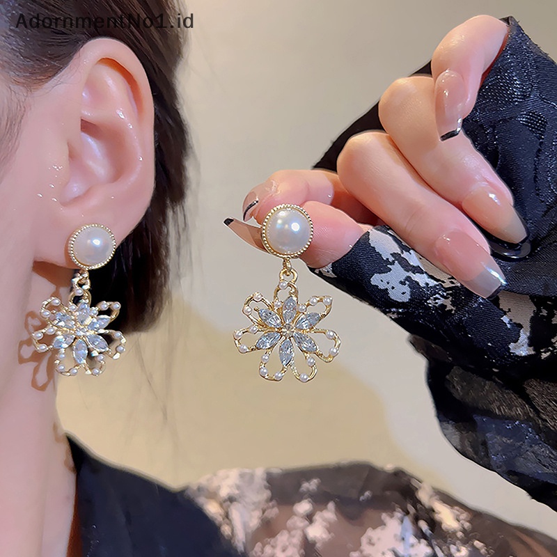 [AdornmentNo1] 1pasang Fashion anting mutiara warna perak bunga liontin anting perhiasan Alloy All-Match temperamen Ear Stud untuk wanita hadiah