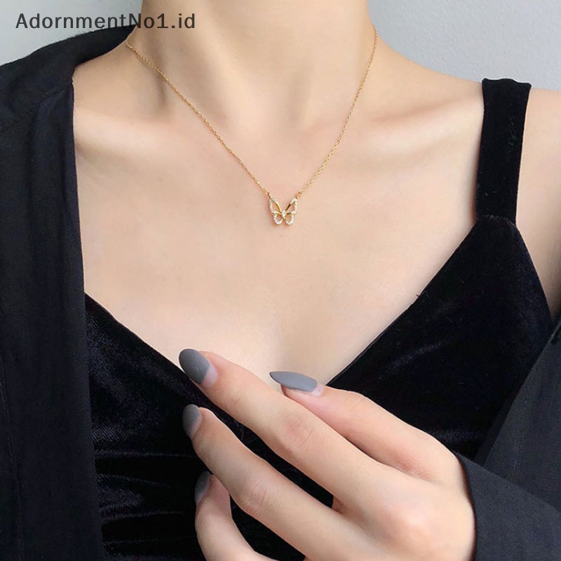 [AdornmentNo1] Shiny Butterfly kalung Exquisite emas perak kristal liontin kerah rantai Fashion klavikula rantai wanita pesta perhiasan hadiah