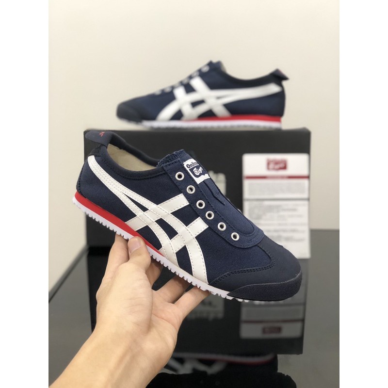 Sepatu Onitsuka Tiger Slip On Navy White Red Free Paperbag