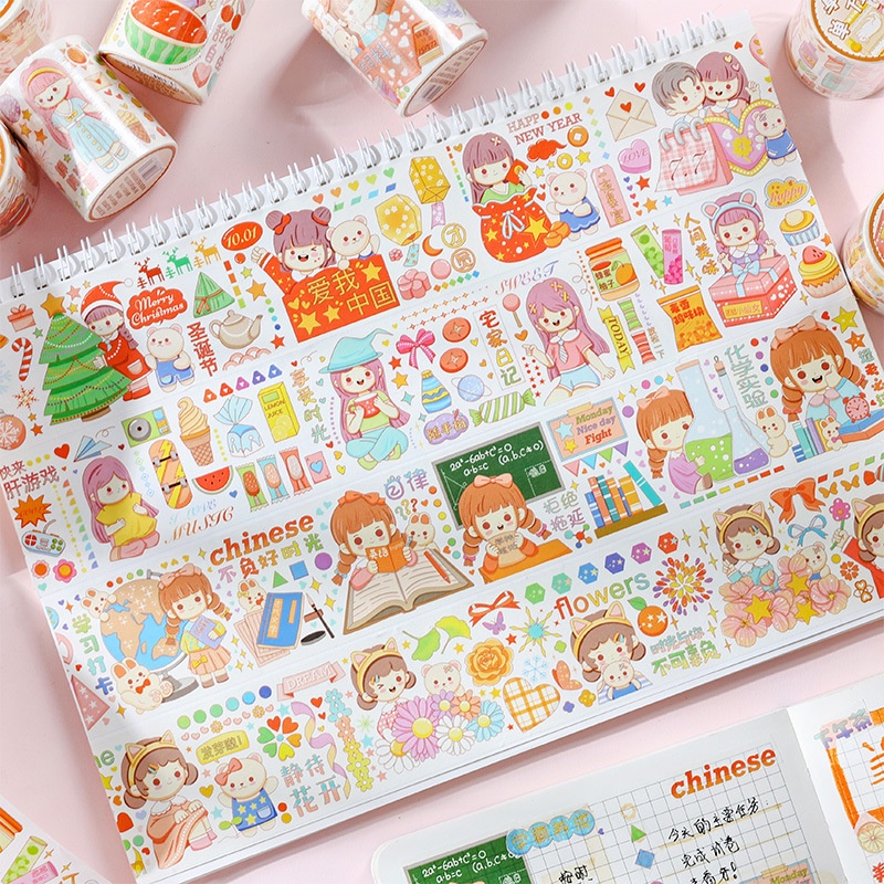 Tape perekat Diy stiker Food Classics Series utuh Roll tangan tenda stiker anak kartun Handmade bahan hias