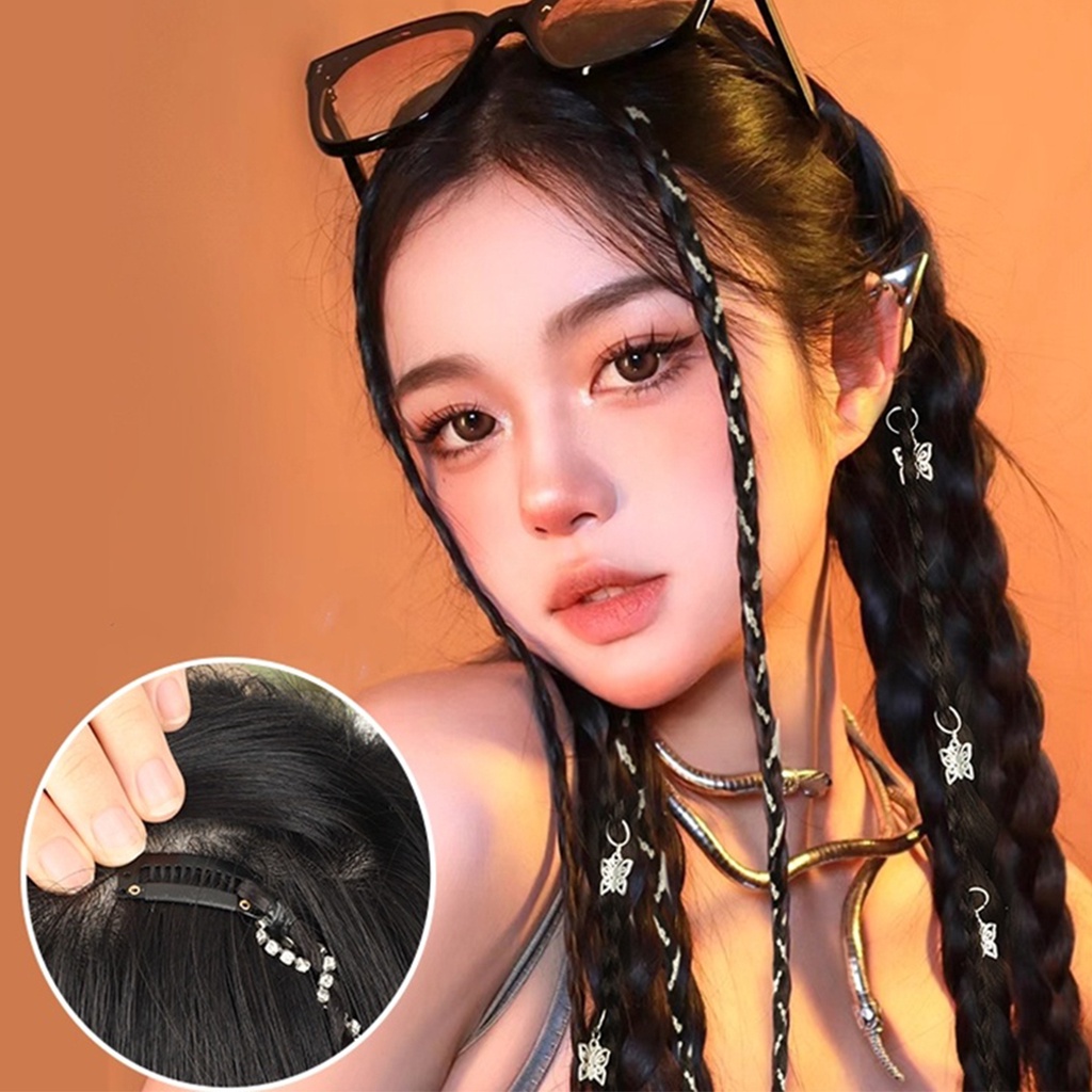 Rambut Palsu Hair Clip Kepang Ponytail Extension Klip Gaya Hip Hop Korea Kekinian Aksesoris Perempuan AK290