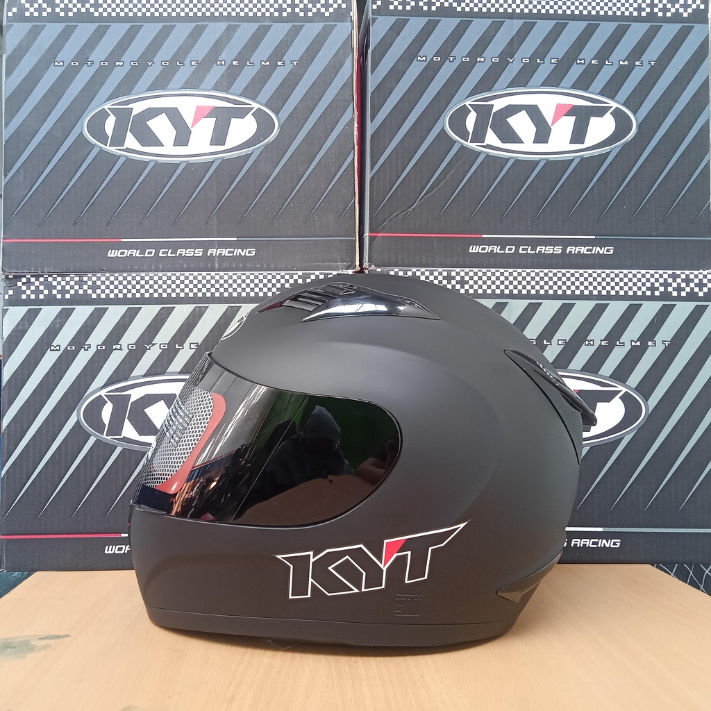 Helm Fullface KYT r10 Solid Paket Ganteng Hitam Doff Polos