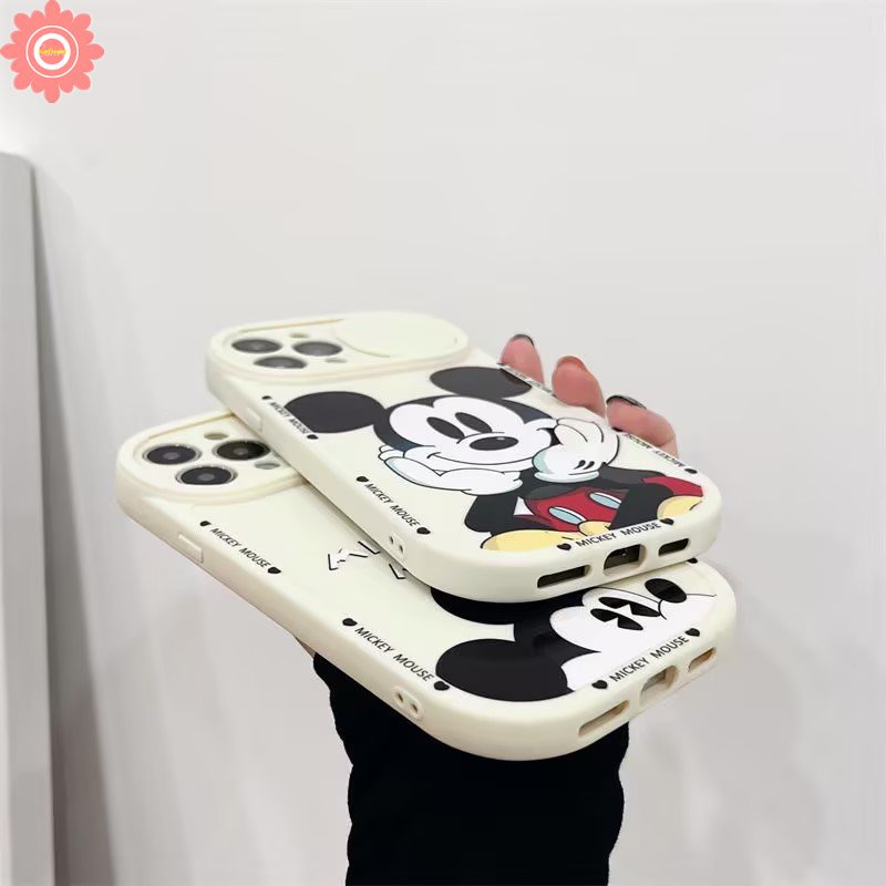 Couple Cute Mickey Mouse Phone Case Compatible for iPhone 11 13 12 Pro Max 7Plus 8Plus XR X XS Max Push Pull Window Cartoon Disney Strawberry Bear Lotso Camera Lens Protector Cover