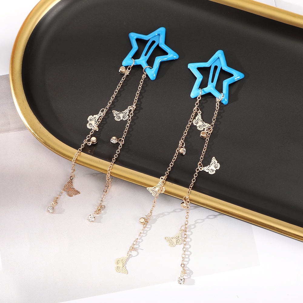 2pcs /Set Korea Logam Bintang Klip Rambut Gadis Fashion Rumbai Jepit Rambut Wanita Aksesoris Rambut