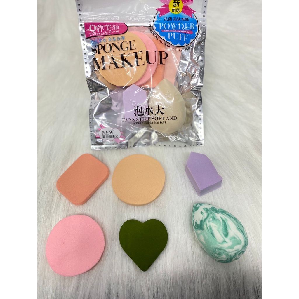 Spons Make Up Set 6 IN 1 Beauty Blender Sponge Bedak Isi 6 Pcs Powder Puff Foundation Makeup Puff Wajah/ MULTIFUNGSI BEAUTY BLENDER