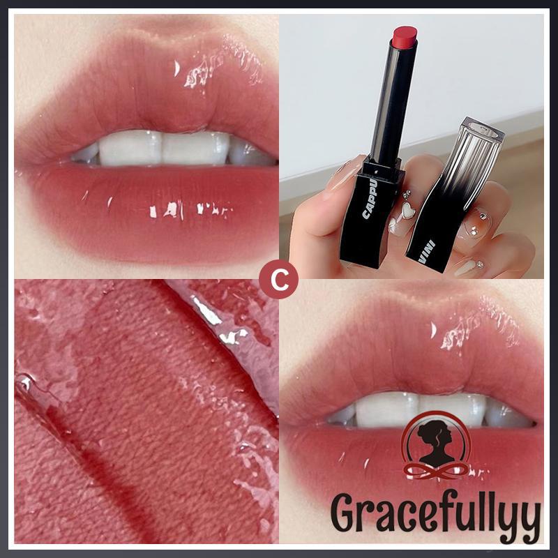 [COD]CAPPUVINI Lip Glaze Moisturizing Black Pipe Lip Gloss Lipstik Black Feather Series Lip Glaze Tahan Air Tahan Lama-GY