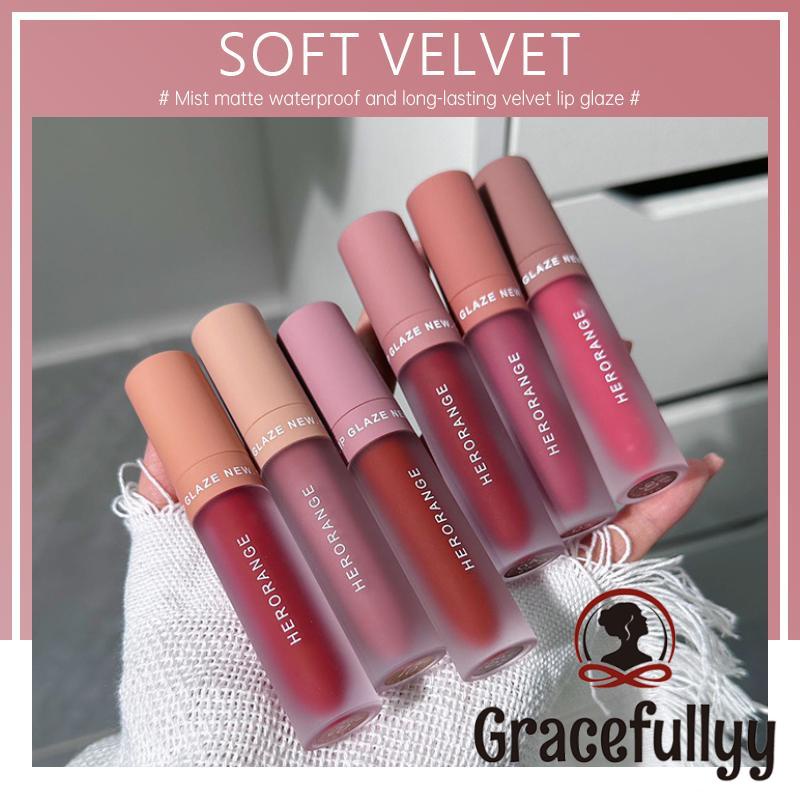 [COD]HERORANGE Lip Glaze Matte Moisturizing Lipstik Waterproof Lip Gloss Tahan Air Tahan Lama-GY