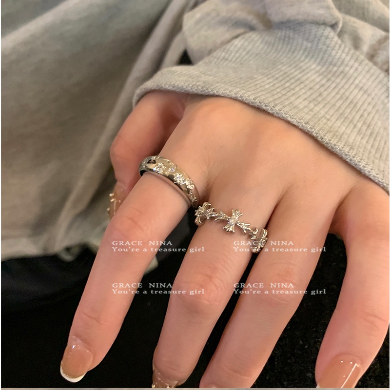 Ifyou 2pcs /Set Cincin Terbuka Zircon Set Cincin Silang Kristal Elegan Untuk Aksesoris Perhiasan Wanita