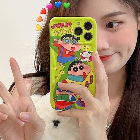 Green Anime Crayon Shin-chan Soft TPU Case HP iP iPhone 12 13 14 Pro Max 11 FTD Casing Apple