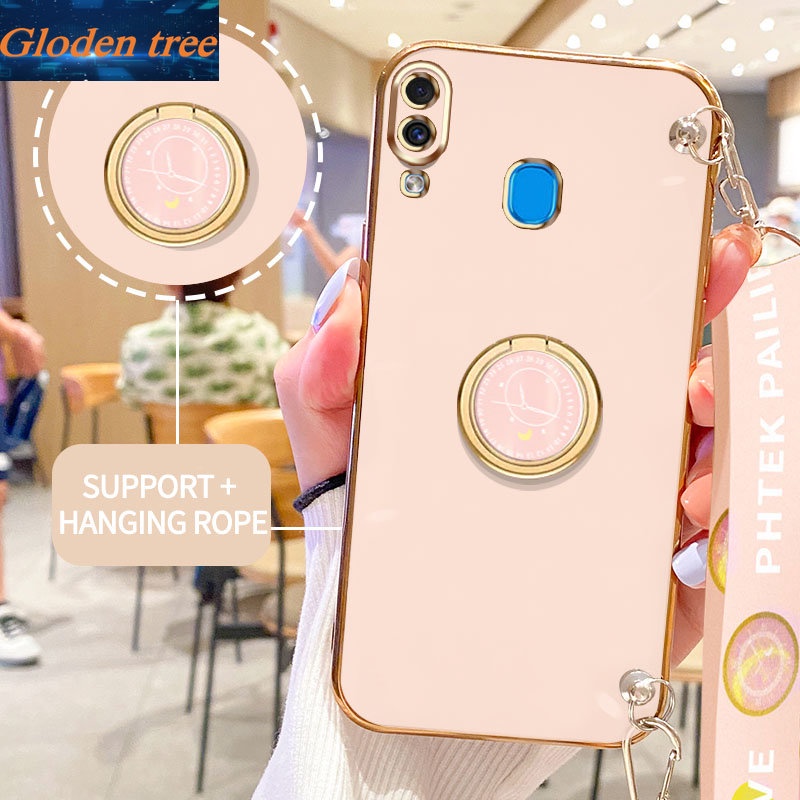 Gloden tree Phone Case Untuk Samsung Galaxy A30 A20 M10S A10S M01S A20S Original Casing Dengan Jam Standand Lanyard