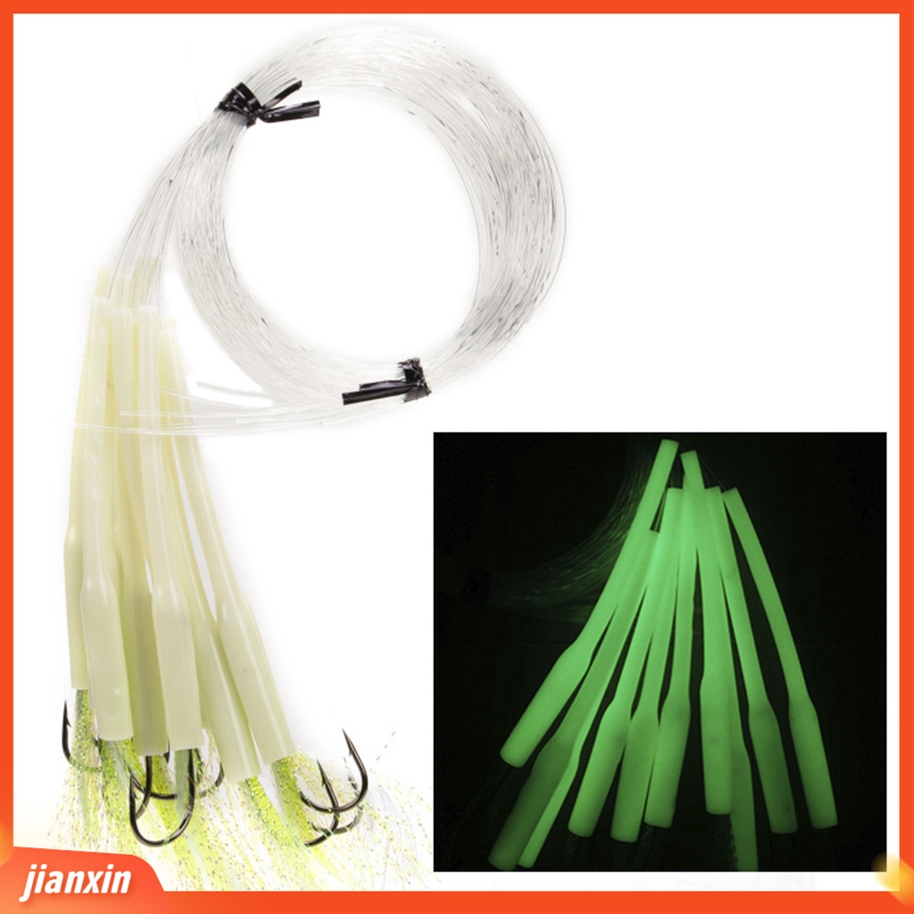 (In Stock) 10Pcs /Set String Hooks Efek Bercahaya Yang Baik Super Tajam Kekuatan Tinggi Memancing Reusable Air Asin Umpan Rig Memancing Luar Ruangan