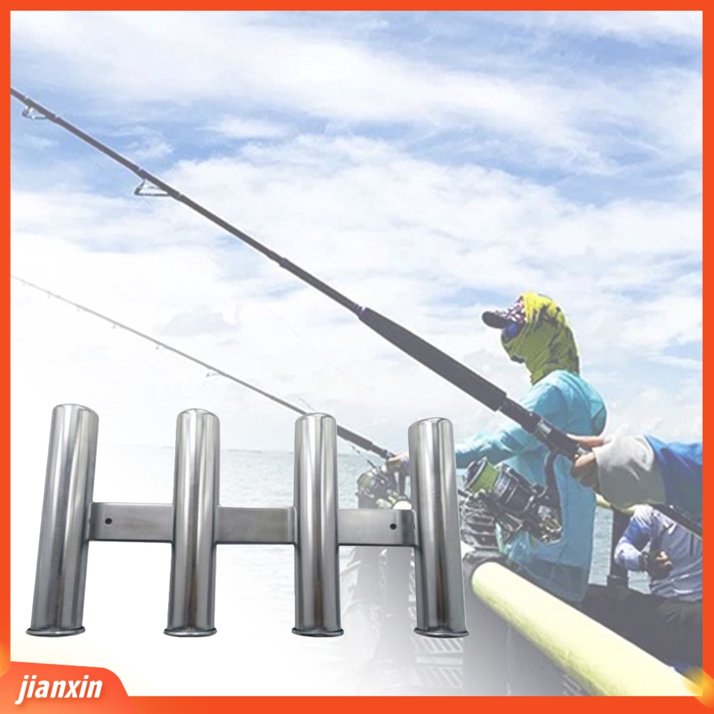 (In Stock) Rak Batang 4 Tabung Bahan Stainless Steel Dinding Penahan Tiang Pancing Yang Dipasang Samping Untuk Marine