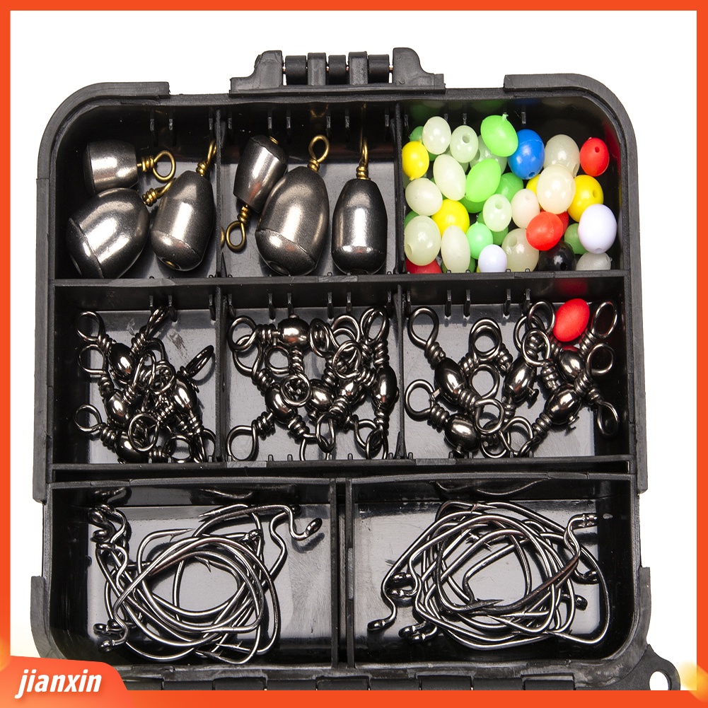 (In Stock) 160Pcs Fishing Jig Hook Sinker Putar Manik Fish Tackle Aksesoris Set Dengan Kotak