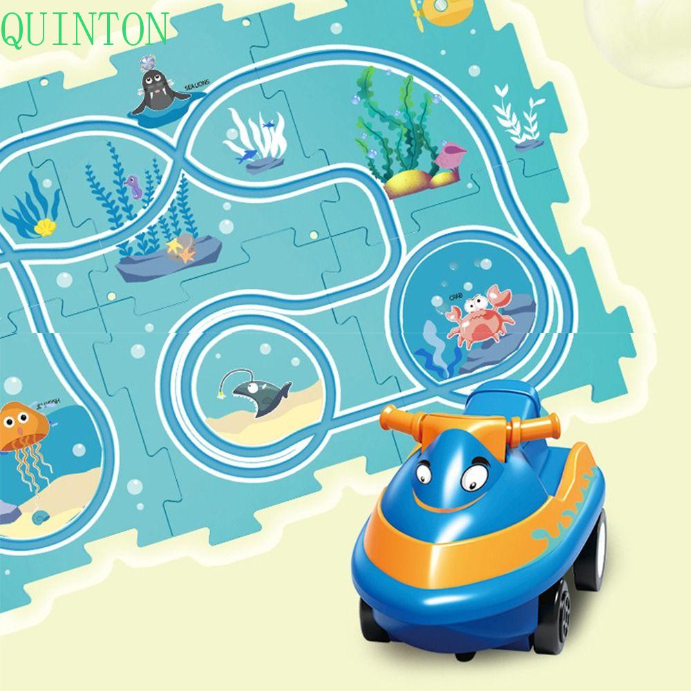 QUINTON Mainan Mobil Rel Puzzle Hadiah Natal Indah Hadiah Ulang Tahun Mainan Edukasi Mainan Anak Urban Scene Konstruksi DIY Jigsaw Rail Way