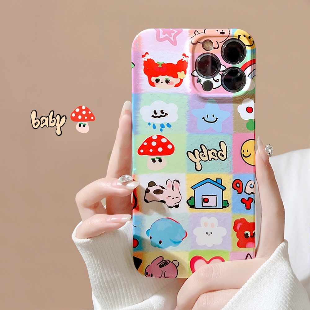 IPHONE Puzzle Kartun Lucu Pelindung Lensa Kamera Ponsel Hard Case Tidak Luntur Film Cover Untuk Iphone7 8 PLUS X XR XS 11 12 13 14 PRO MAX SE