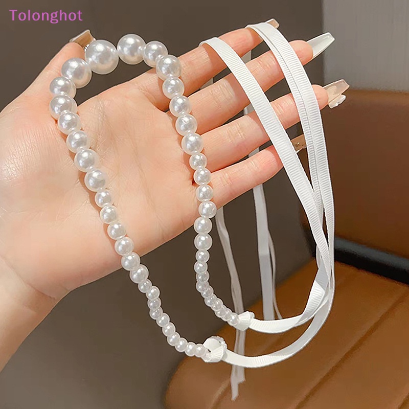 Tolonghot&gt; Manis Kristal Mutiara Hairband Romantis Manik-Manik Bunga Renda Panjang Rambut Pita Hiasan Kepala Renda Klavikula Choker Kalung Perhiasan well