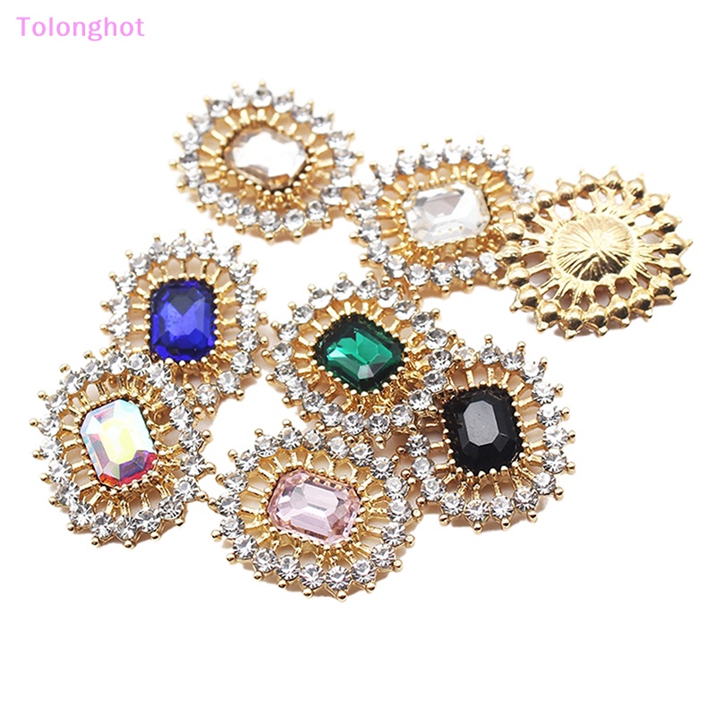 Tolonghot&gt; Alloy Persegi Panjang Berlian Imitasi Flat Bottom Button Vintage Dekorasi DIY Jepit Rambut Ornamen Bahan Perhiasan Pakaian Sepatu Aksesoris well