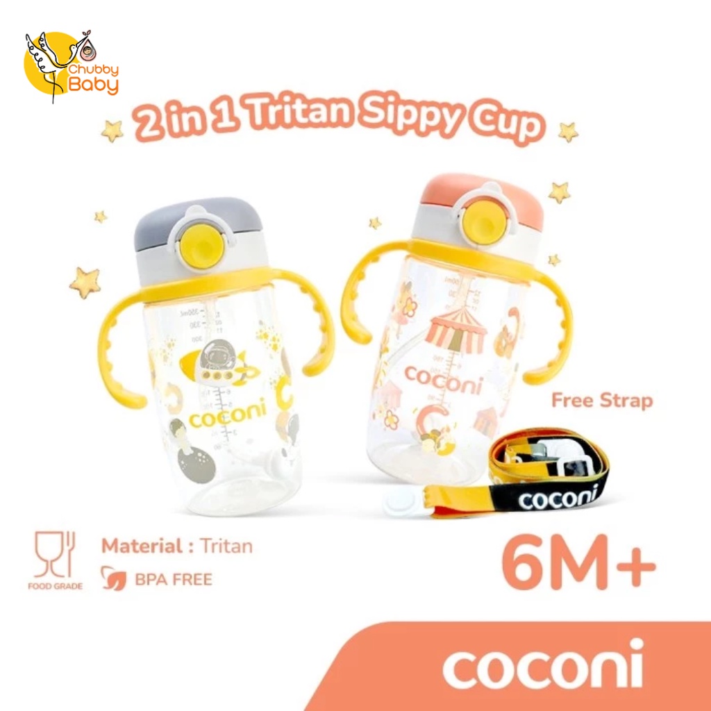 COCONI Tritan Sippy Cup with Strap 350ml | Baby Water Bottle