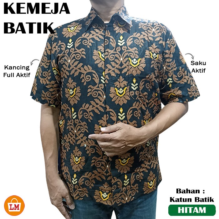 LM 33443 Kemeja BATIK Pria Lengan Pendek Katun Batik Premium Size M-XL Terbaru