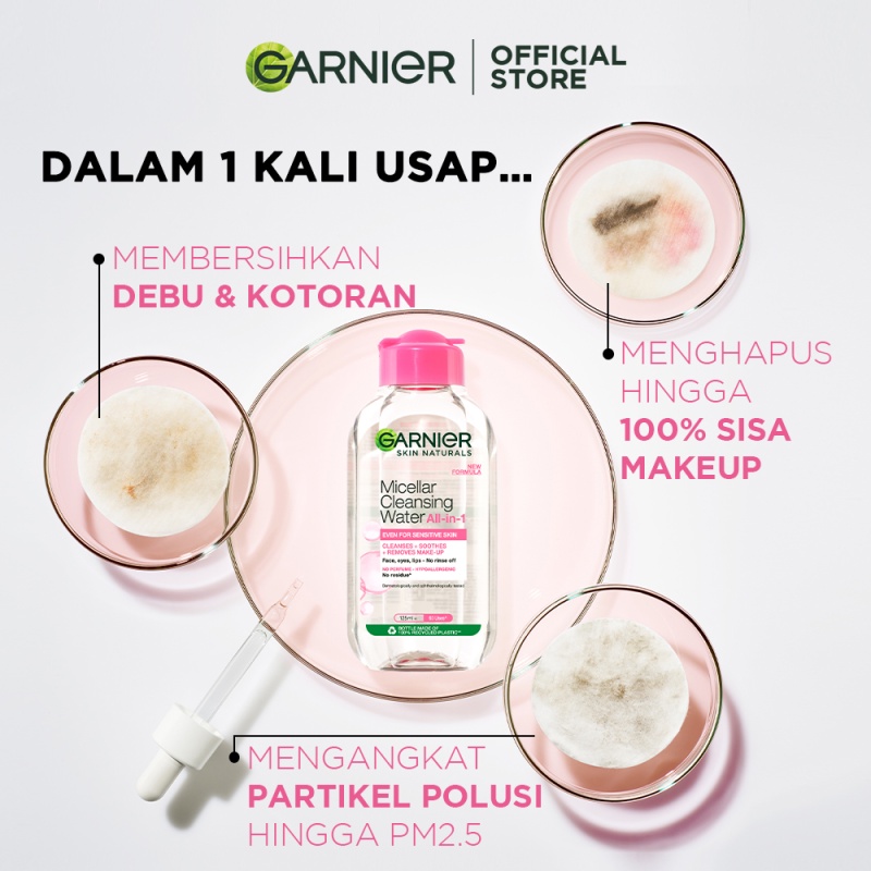 Garnier Micellar Cleansing Water Pink Skin Care - 400ml (Pembersih Wajah & Make up Untuk Kulit Sensitif) Image 3