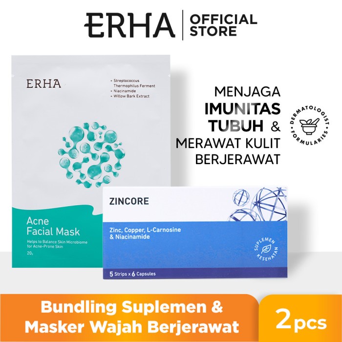 Bundle Erha Zincore &amp; Acne Facial Mask - Suplemen dan Masker Jerawat