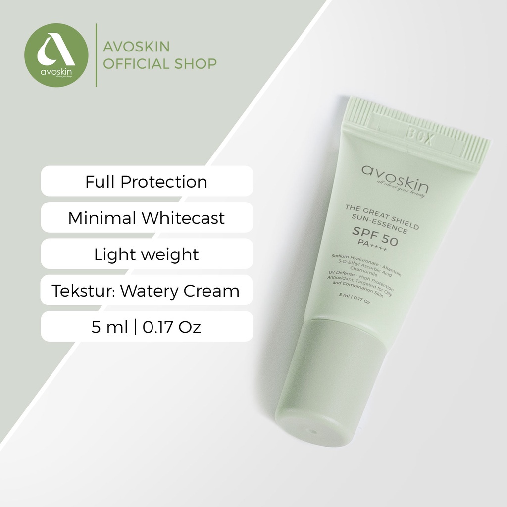 Sunscreen Avoskin The Great Shield SPF 50 PA++++ 5ml - Kulit Berminyak