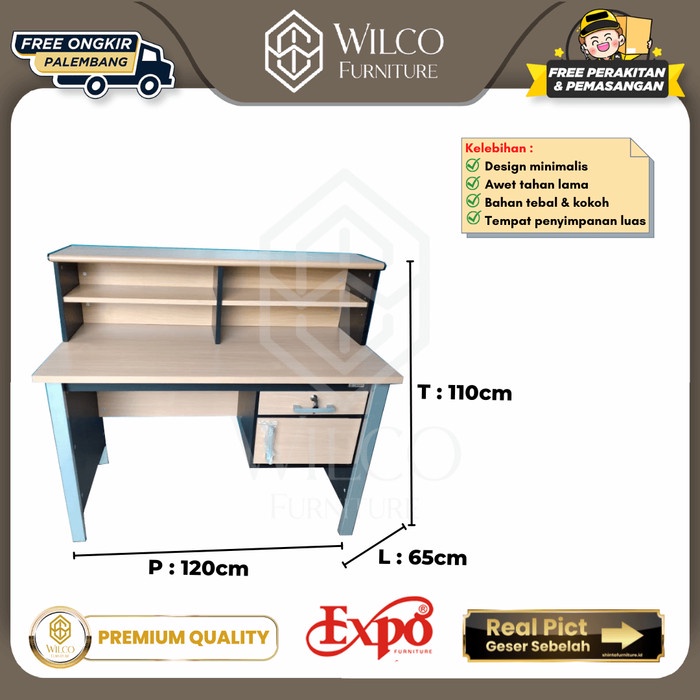Meja Resepsionis Expo Minimalis / Meja Kasir 120 Cm Kaki Besi