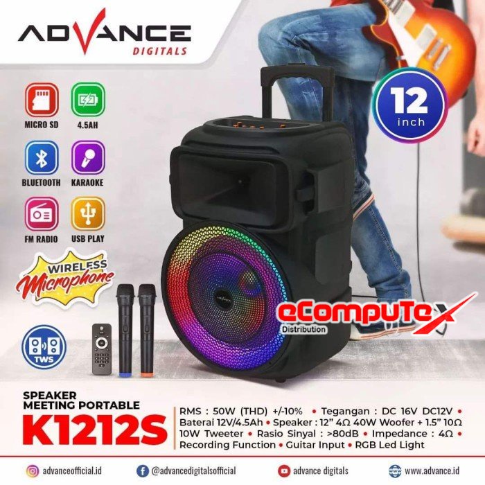 SPEAKER KARAOKE ADVANCE 12" K-1212S  SPEAKER BLUETOOTH KARAOKE 12 INCH K1212 S GARANSI RESMI