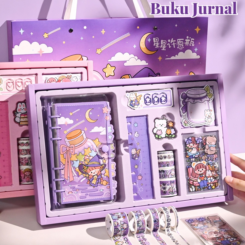 

Sticker Gift Box Cute Diary Notebook/ Hadiah ulang tahun journal kit set/ Diary lucu set/ Buku tulis catatan anak 9 in1 gift set