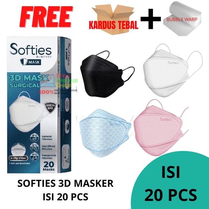 SALE Masker Softies 3D Isi 20 / Masker KF94 Softies - Putih Termurah