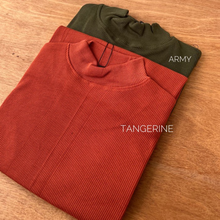 Promo - Kaos Rib Premium Turtleneck Lengan Pendek Inner Wanita Pria - Army, All Size - Sedia baju ka