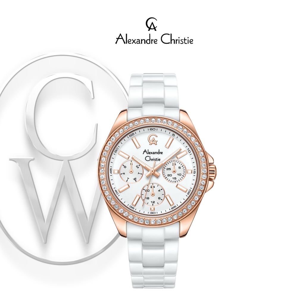 Jam Tangan Wanita Alexandre Christie AC 2A74 BFBRGSL Keramik / Ceramic Rosegold Putih Classic Minima