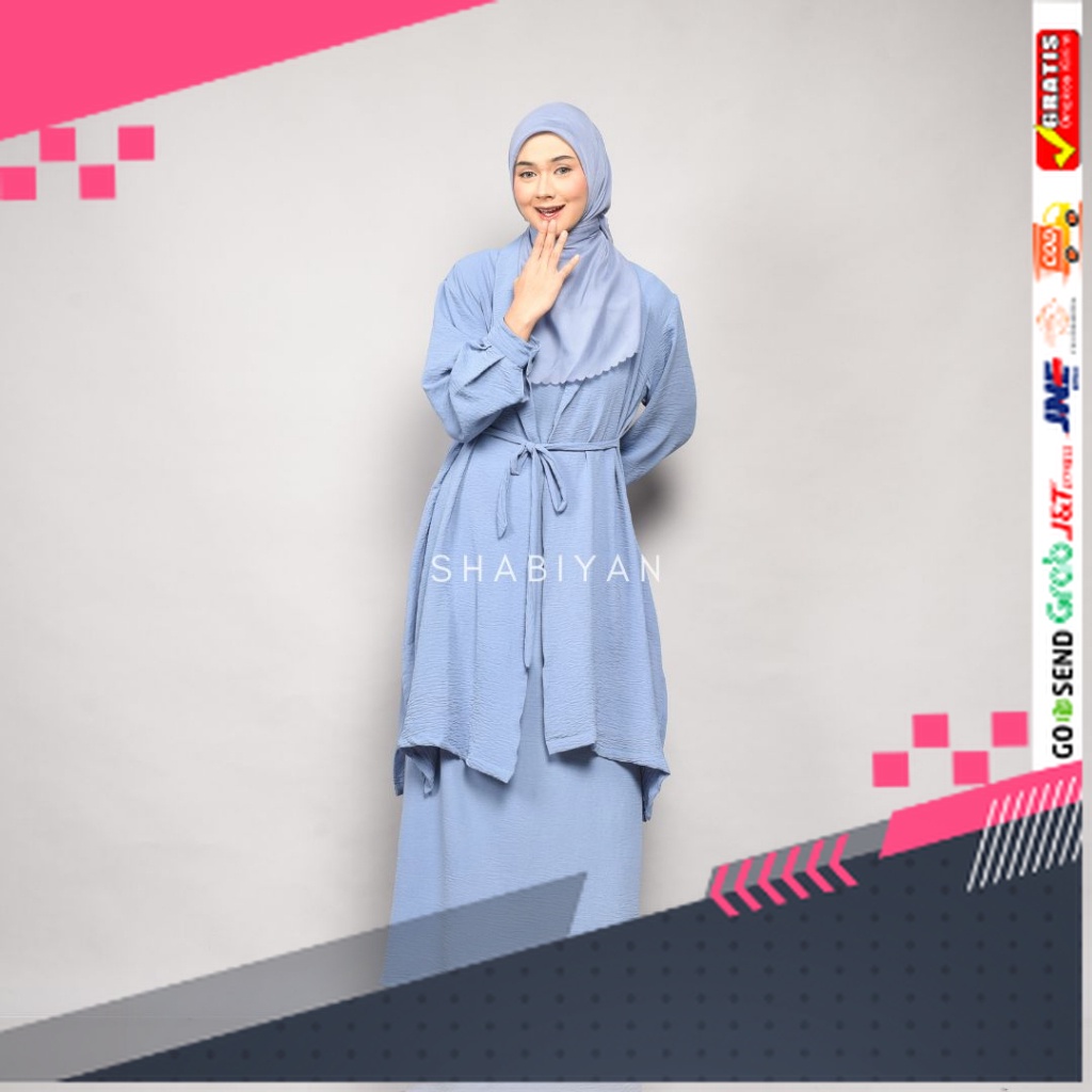 BAJU GAMIS MODEL BARU TERMURAH STYLE TRENDY /SHABIYAN 492 Gamis Set Cardigan Polos Wanita Crinkle | 