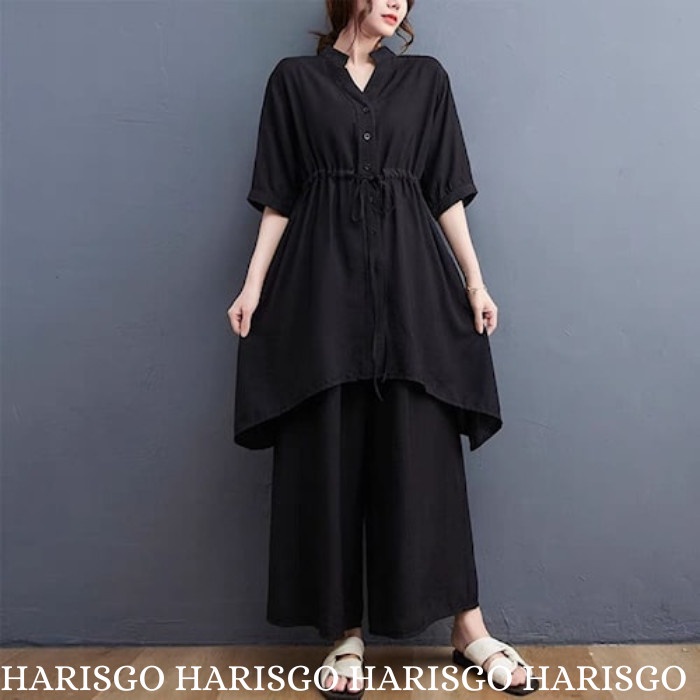 Setelan Celana Blouse Wanita Premium Zian Harisgo Linen Jumbo - Hitam