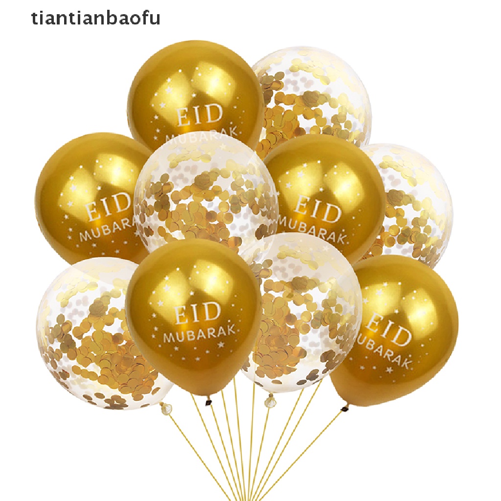 [tiantianbaofu] 10 Pcs Dekorasi Ramadhan Eid Mubarak Balon Foil Rose Golden Payet Ballon Eid Mubarak Pesta Festival Islam Home Decor Butik