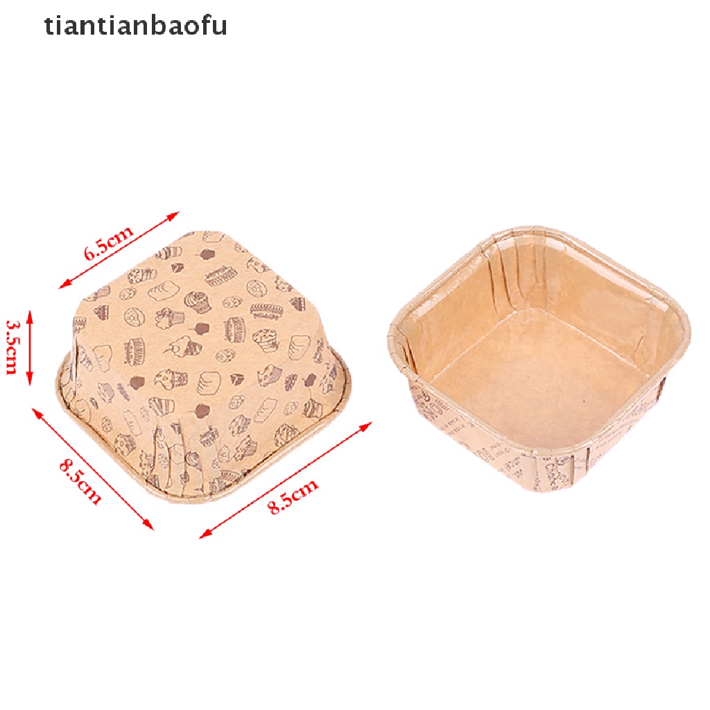 [tiantianbaofu] 50pcs Persegi Tahan Suhu Tinggi Tahan Minyak Sifon Roll Cake Cup Butik