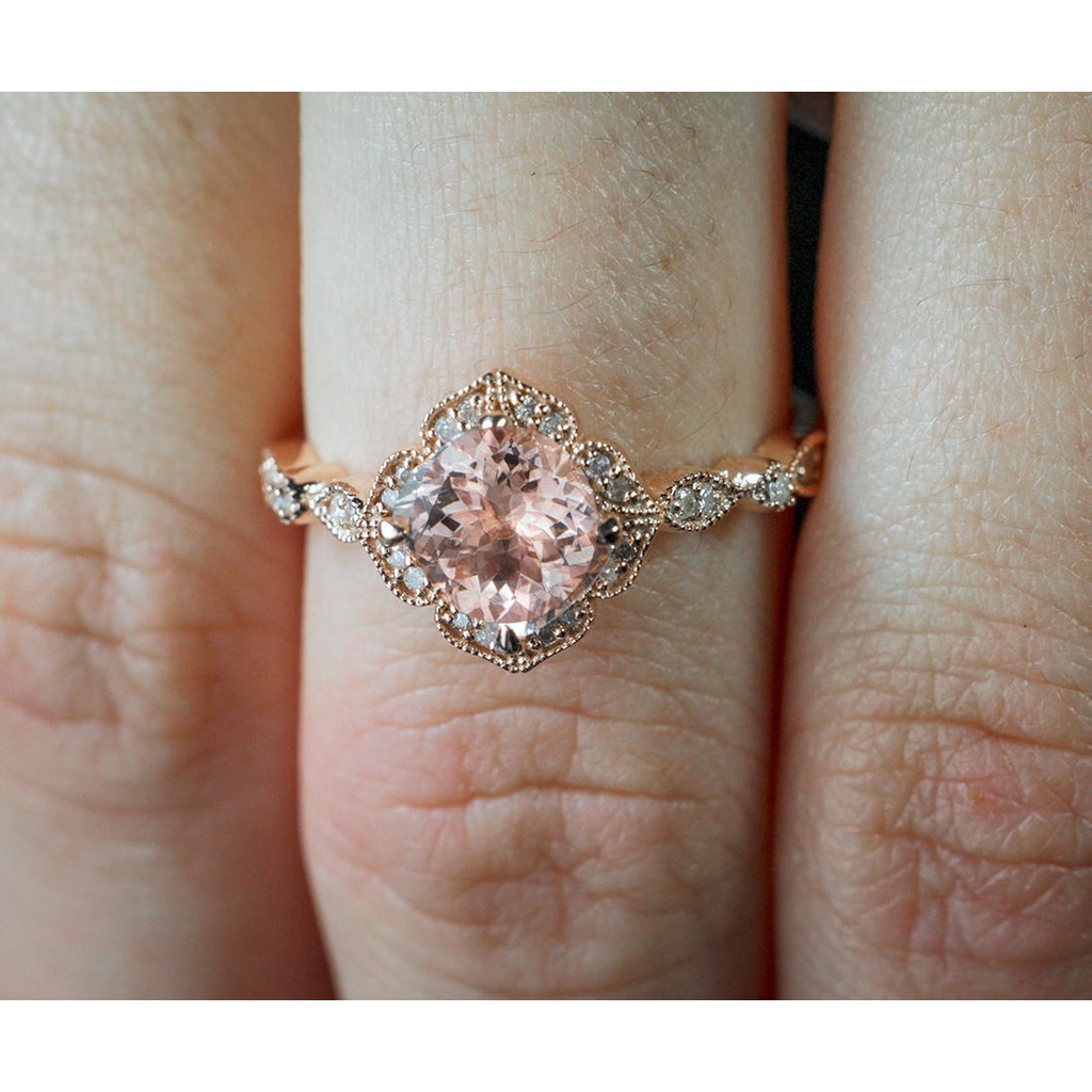 Goldkingdom Aksesoris Perhiasan Fashion Ready Stock Niche Desain Putri Pertunangan Cincin Dengan Berlian Micro-set Pink