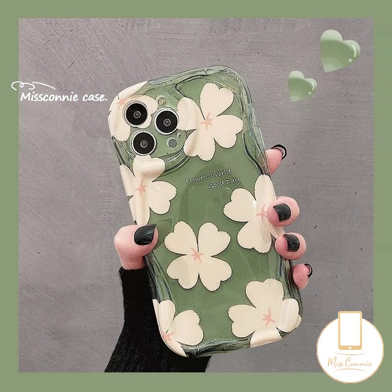 3d Wavy Curved Edge Floral Glossy Case Kompatibel Untuk iPhone 7plus 11 13 14 12 Pro Max XR 7 6s 6 8 Plus X XS Max SE 2020 Bunga Segar Shockproof Airbag Lembut Tpucover Belakang