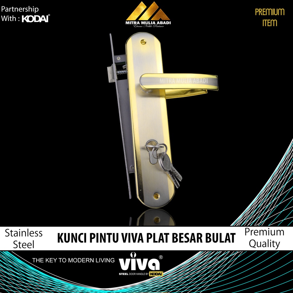 Kunci Pintu Besar Bulat Plat Gold 25 cm VIVA by Kodai I Gagang Bulat Lengkung