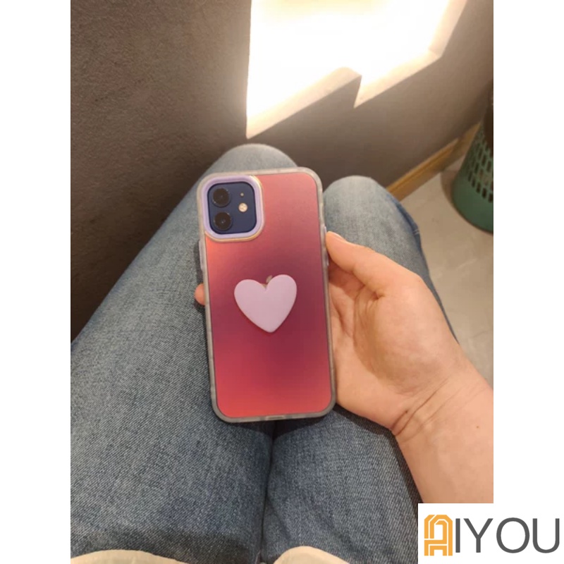 Lucu 3D Gradiasi Cinta Hati Ponsel Case Untuk iPhone 14 Pro Max13 11 XS Max XR 12 Lembut Shockproof Cover Kembali Tritone Kasus Shell