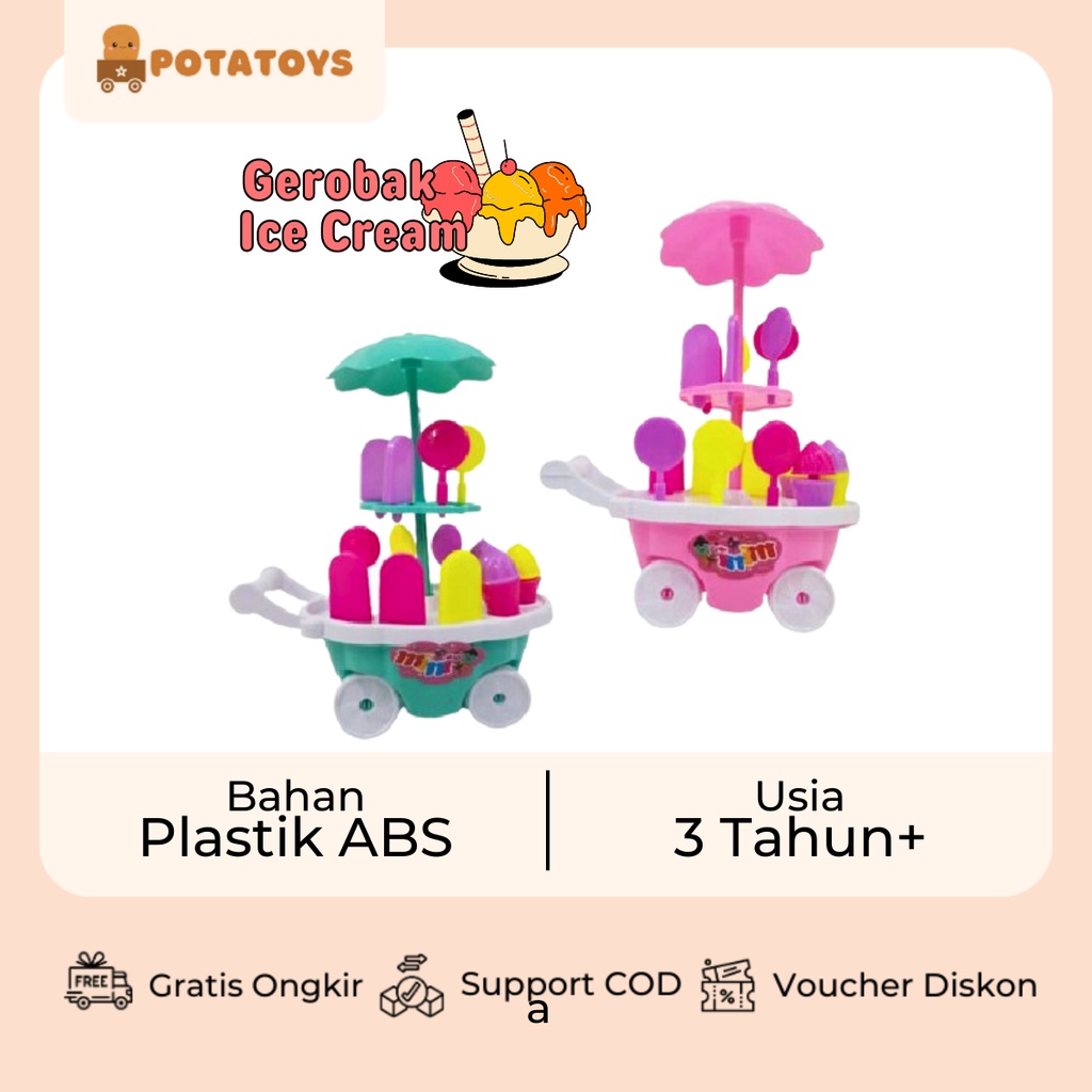 [ Potatoys ] Gerobak Dorongan Es Krim / Mainan Anak Trolley The Sweet Ice Cream