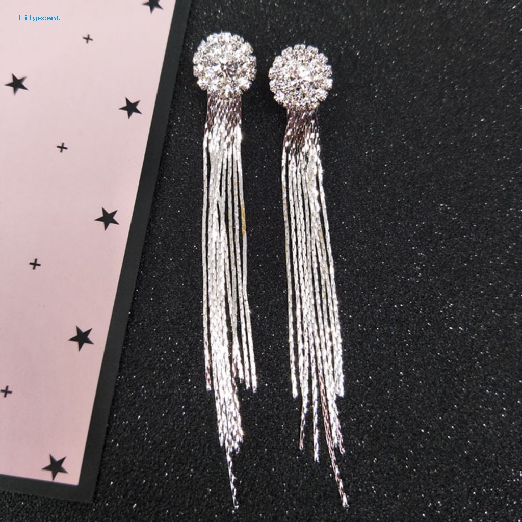 Lilyscent Alloy Menjuntai Anting-Anting Hadiah Menawan Penuh Berlian Imitasi Anting Rumbai Halus