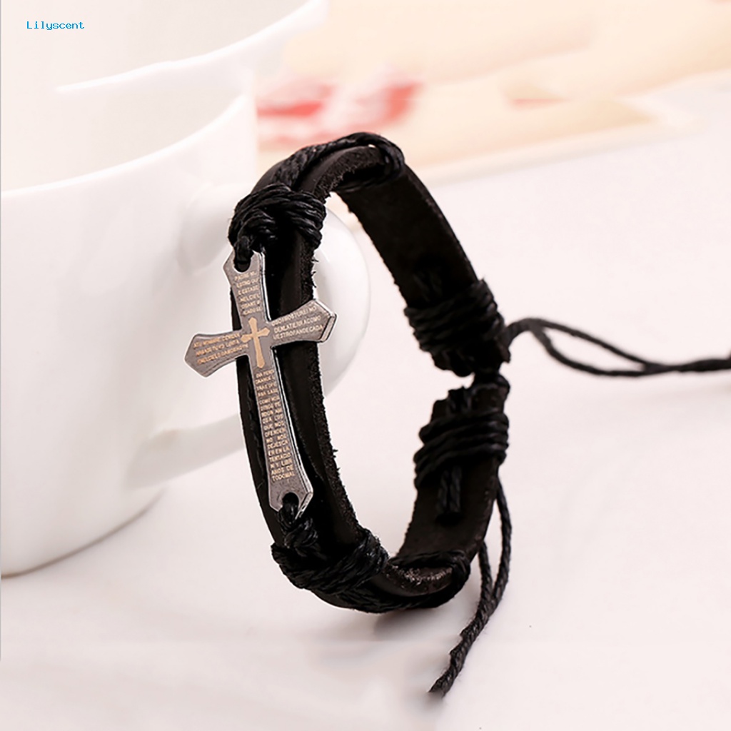 Lilyscent Portable Wristlet Pria Fashion Cross Scripture Adjustable Gelang Unik