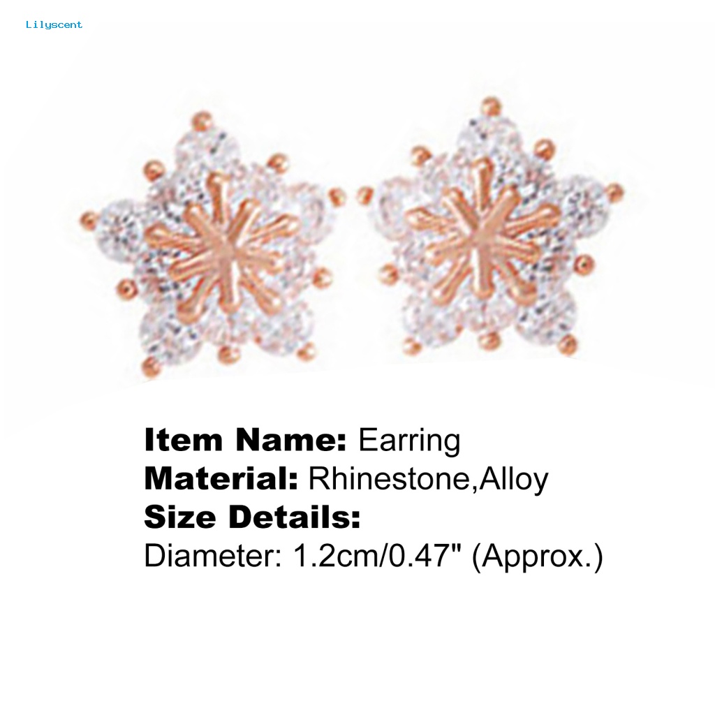 Lilyscent 1pasang Earing Lady Stud Bentuk Snowflake Untuk Hadiah Berlian Imitasi Earing Lovely