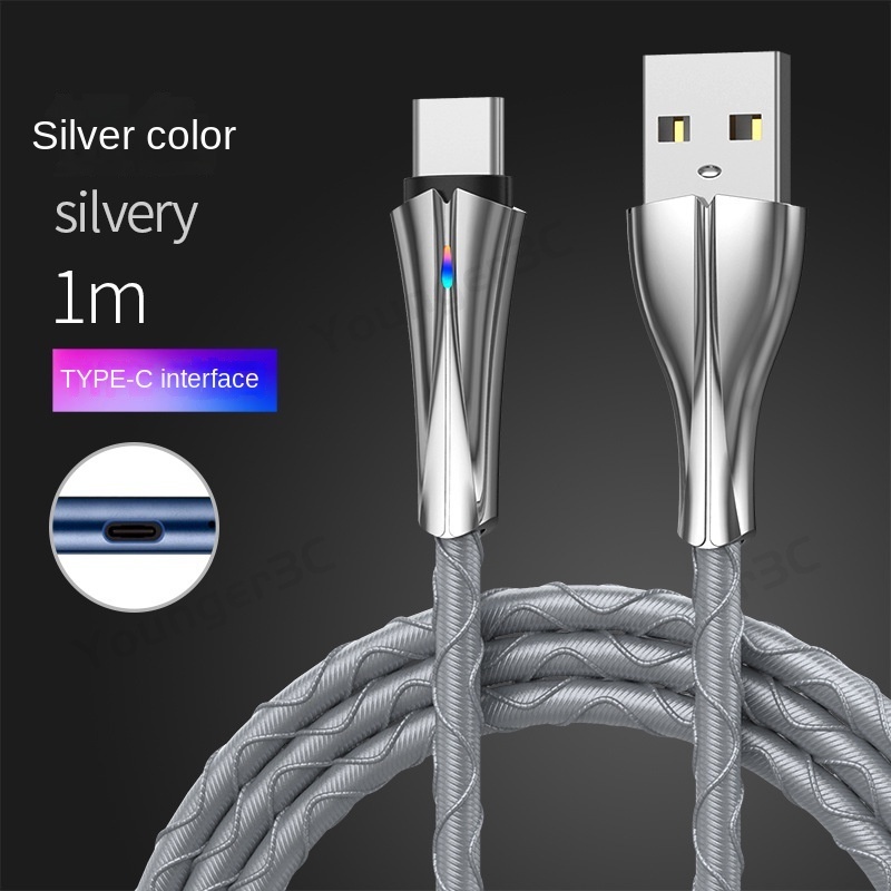 5a Kabel Data Woven Pengisian Super Cepat Dengan Lampu Indikator Zinc Alloy Charging Cable Android Type-C Fast Charging Data Line